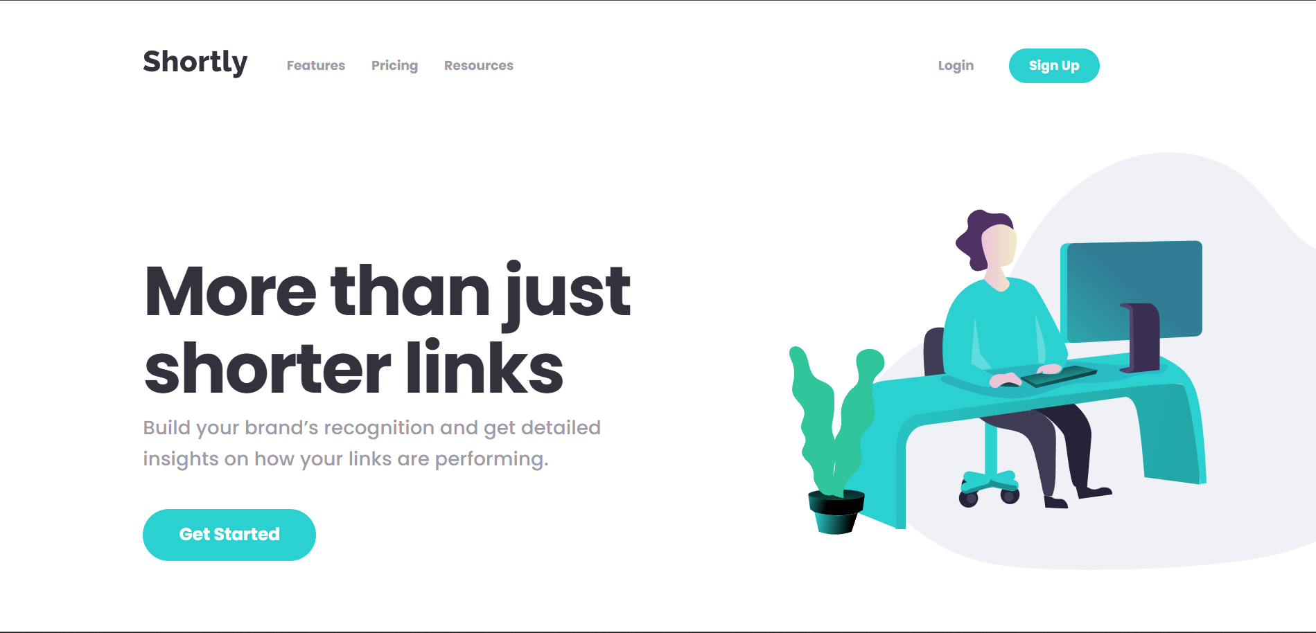 Shortly - link-shortening service, UI only; designed layout, styled components, and structured interface.